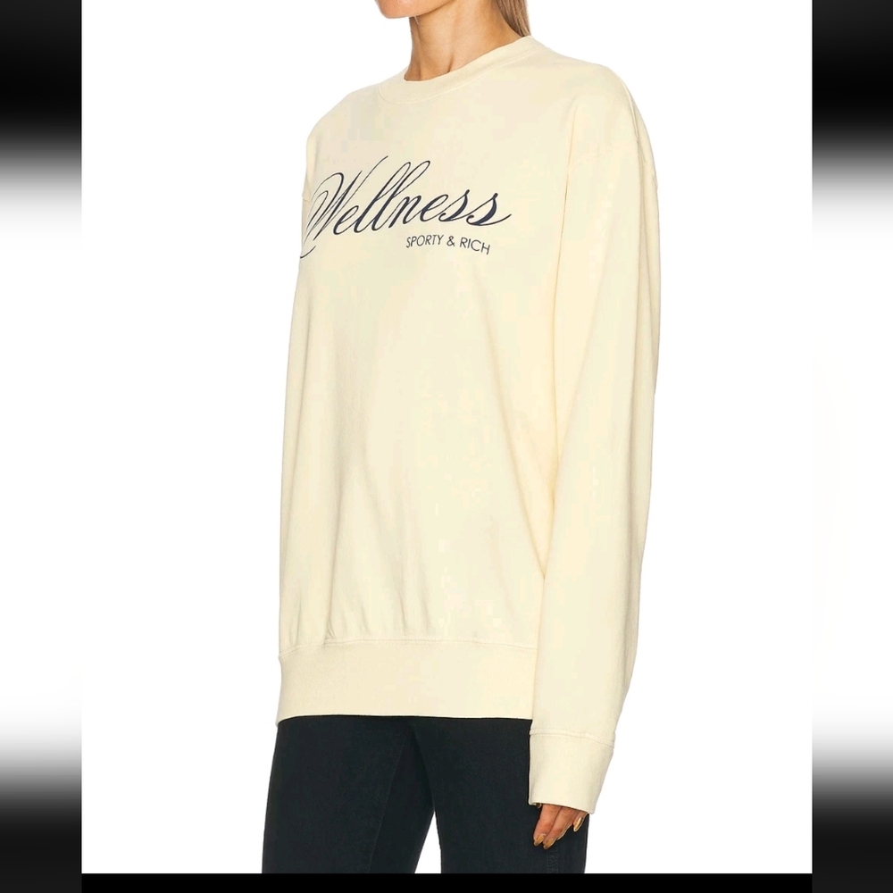 Sporty & Rich Butter Yellow Wellness Crewneck Sweatshirt 100% Cotton Sz M NEW - Picture 7 of 16